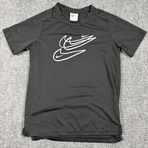 Nike Dri-Fit Boys Medium Black T-Shirt Athletic Swoosh Logo Tee Youth M